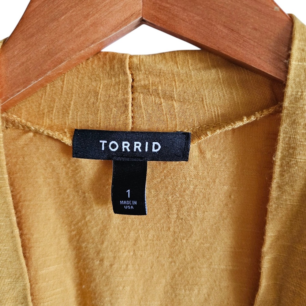 Torrid Cardigan Draped Open Front Lightweight Mustard Yellow Plus Size 1X - Picture 5 of 10